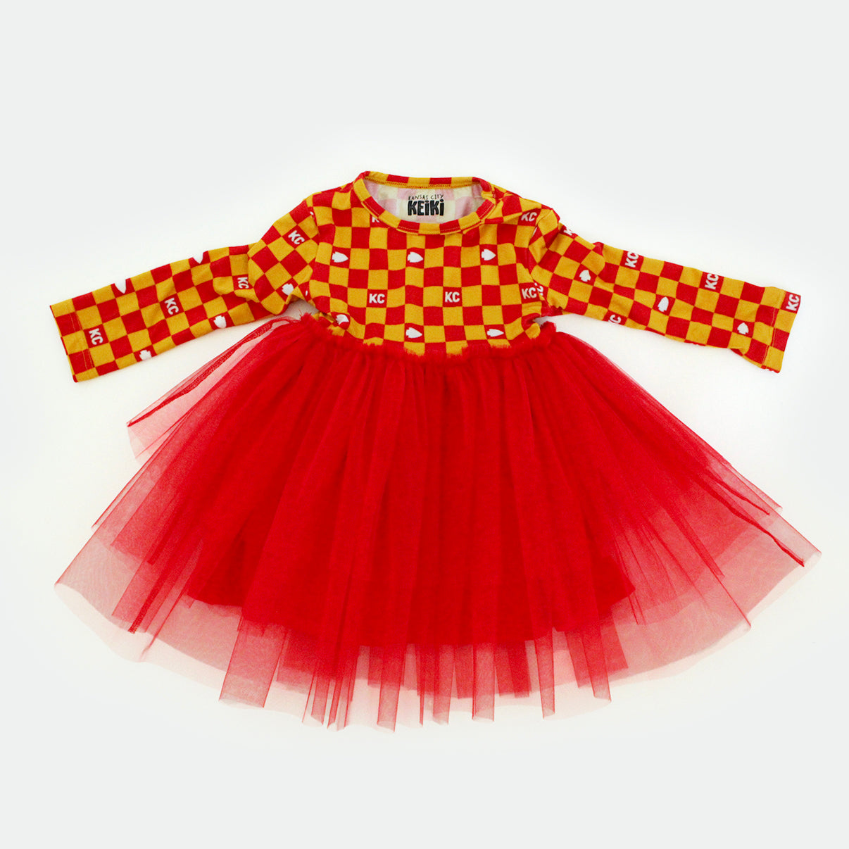 Checkered Chiefs - Long Sleeve Tulle Dress