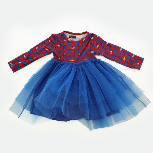 Checkered Jayhawker - Long Sleeve Tulle Dress