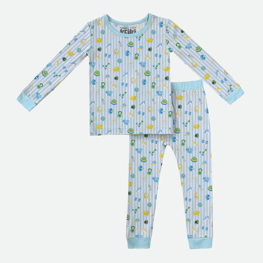 Kirsty Rae Fitness Stripes - Blue - 2pc Long Sleeve Pajamas