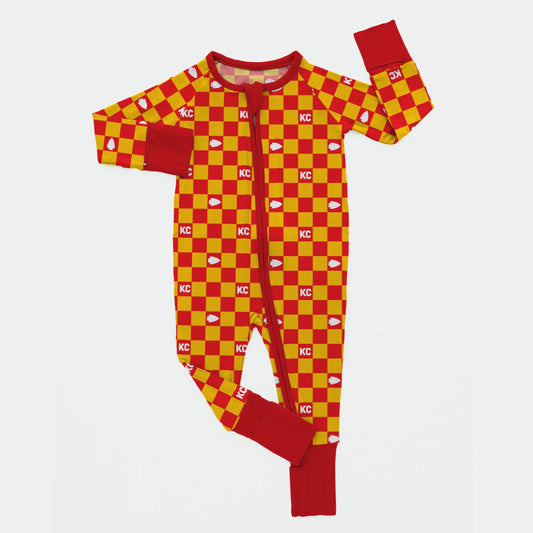 Checkered Chiefs - Bamboo Zippy Romper