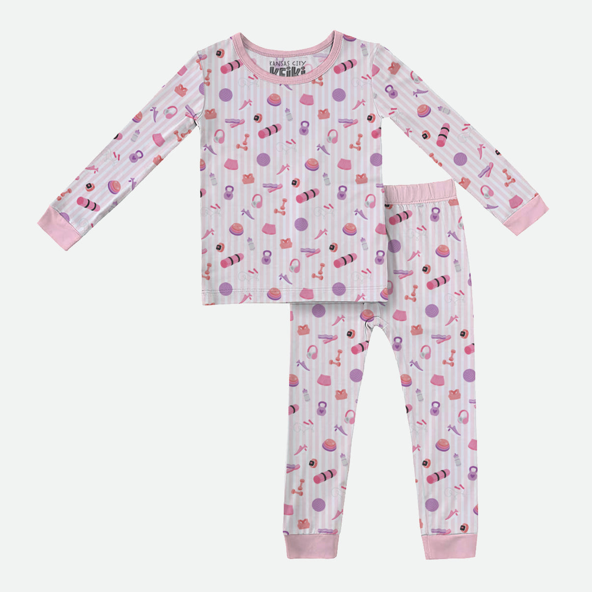 Kirsty Rae Fitness Stripes - Pink - 2pc Long Sleeve Pajamas