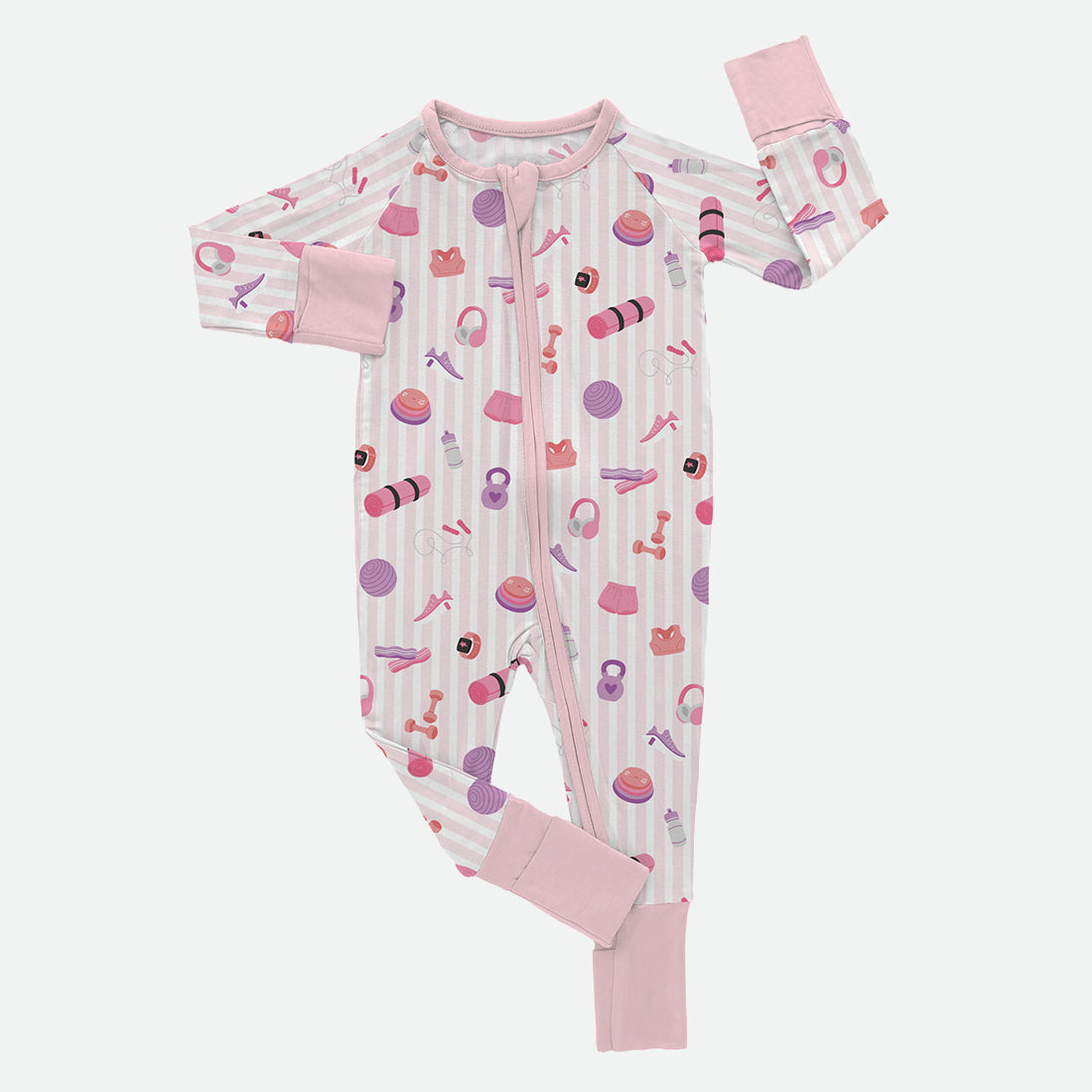 Kirsty Rae Fitness Stripes - Pink - Bamboo Zippy Romper