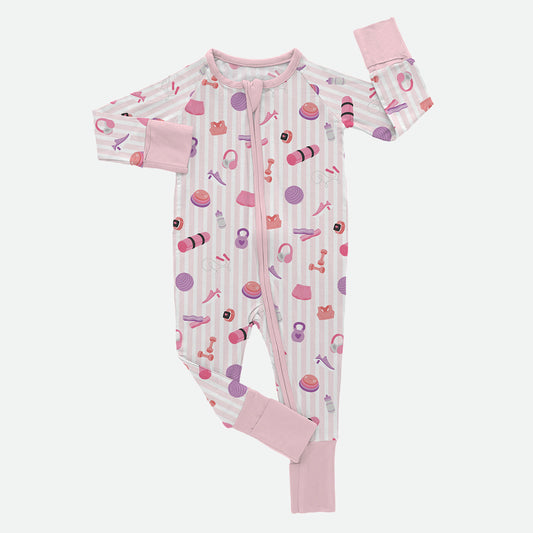 Kirsty Rae Fitness Stripes - Pink - Bamboo Zippy Romper