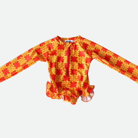 Chiefs Plumeria Checkers - One Piece Long Sleeve Swimsuit