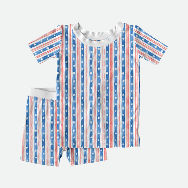 Stars & Stripes Watercolor - 2pc Short Sleeve Pajamas