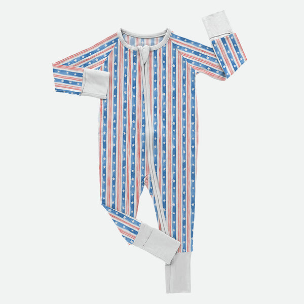 Stars & Stripes Watercolor - Bamboo Zippy Romper